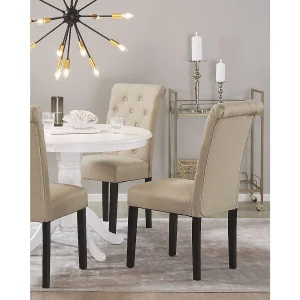 Set van 2 eetkamerstoelen VELVA Stof Zandbeige Set van 2 eetkamerstoelen VELVA Stof Zandbeige