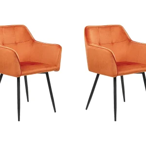 Set van 2 eetkamerstoelen JASMIN Fluweel Oranje Set van 2 eetkamerstoelen JASMIN Fluweel Oranje