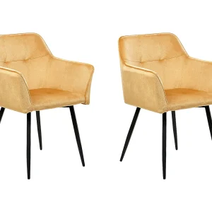 Set van 2 eetkamerstoelen JASMIN Fluweel Mosterdgeel Set van 2 eetkamerstoelen JASMIN Fluweel Mosterdgeel