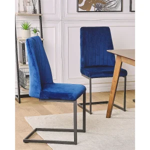 Set van 2 eetkamerstoelen LAVONIA Fluweel Marineblauw Set van 2 eetkamerstoelen LAVONIA Fluweel Marineblauw
