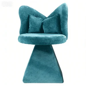 Draaistoel met vlindervormige rugleuning en lendensteun – Blauwe stof Draaistoel met vlindervormige rugleuning en lendensteun – Blauwe stof