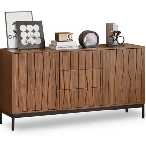 Dressoir met 3 laden – Keukenkast, woonkamerkast – Donker geaderd eikenhout – 150 x 40 x 80 cm Dressoir met 3 laden – Keukenkast, woonkamerkast – Donker geaderd eikenhout – 150 x 40 x 80 cm