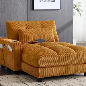 Gele fluwelen slaapbank – met USB en bekerhouder – Multifunctioneel voor kleine ruimtes – 112x140x81cm Gele fluwelen slaapbank – met USB en bekerhouder – Multifunctioneel voor kleine ruimtes – 112x140x81cm