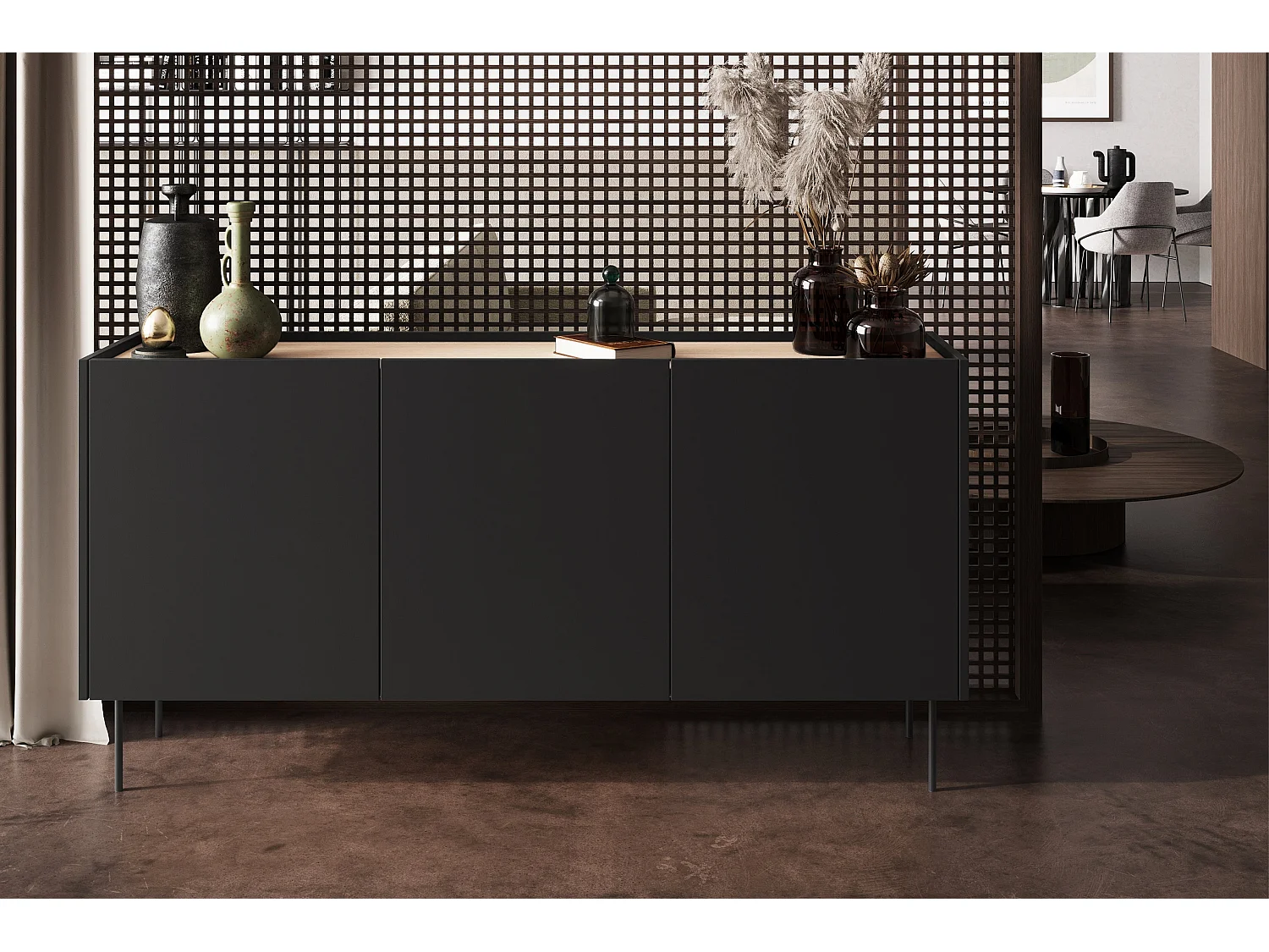 Dressoir met 3 deuren en 2 lades met metalen voet 170x85 cm