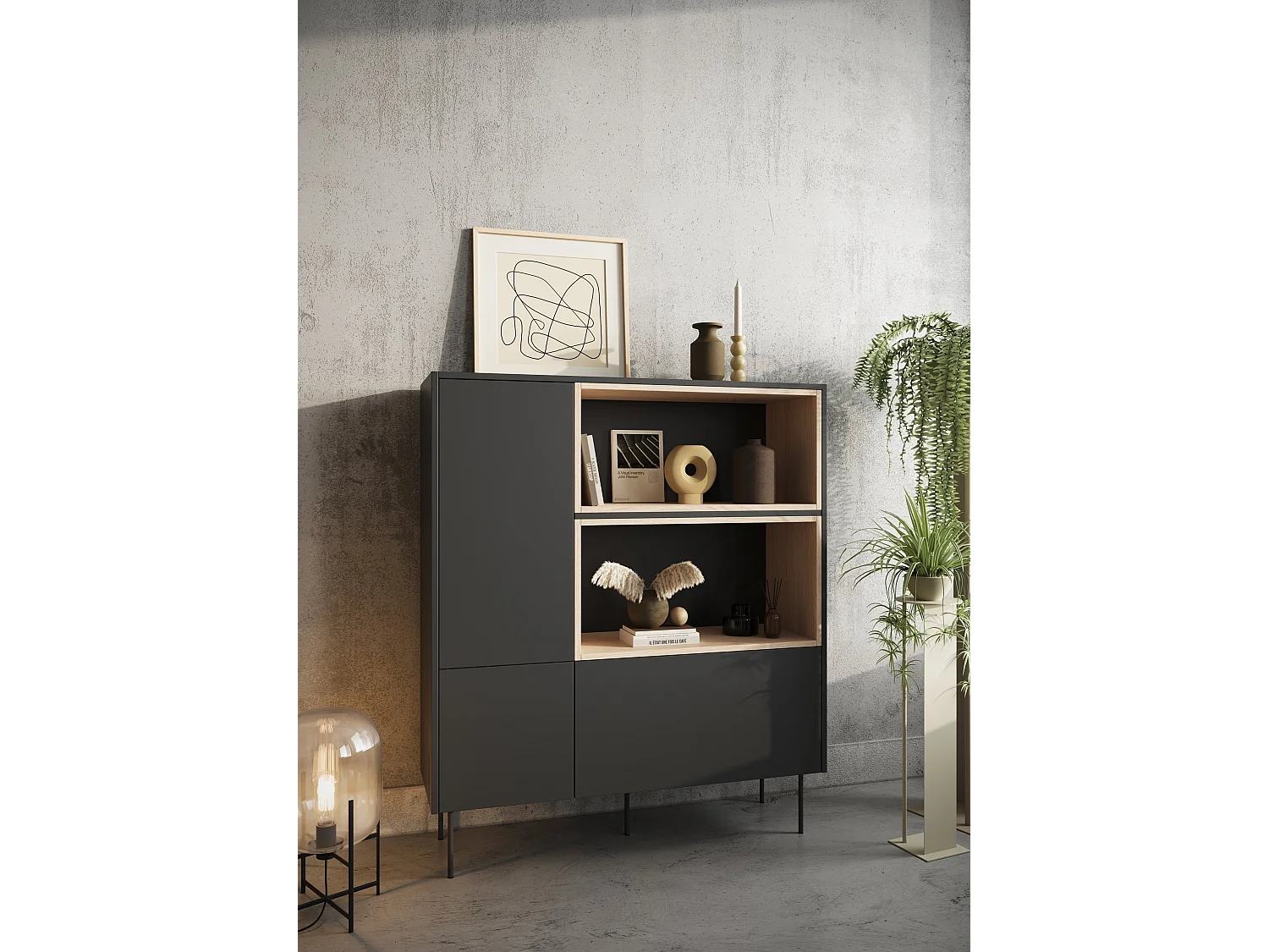 Dressoir 2 deuren 1 lade met metalen voet 120x140 cm