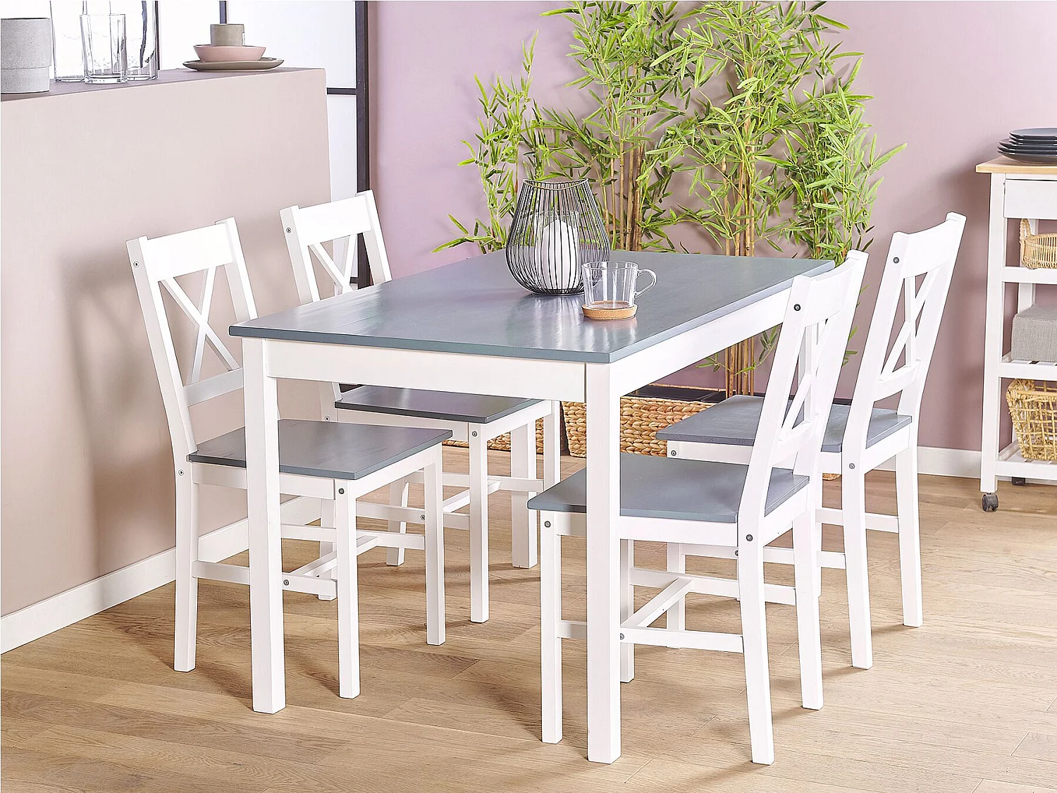 Eetkamerset MOANA Dennenhout Wit 4-zitter