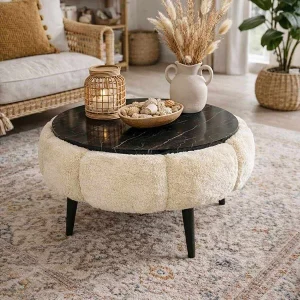 Elegante "Papatya 60" Houten Salontafel – Crème – 60 x 60 x 44 cm Elegante "Papatya 60" Houten Salontafel – Crème – 60 x 60 x 44 cm