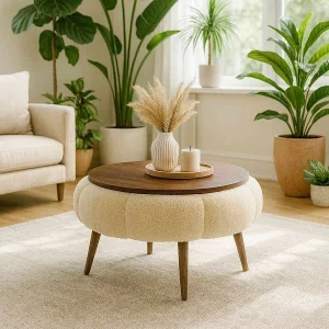 Elegante "Papatya 60" Houten Salontafel – Crème – 60 x 60 x 44 cm Elegante "Papatya 60" Houten Salontafel – Crème – 60 x 60 x 44 cm
