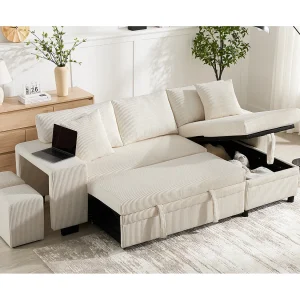 Fusio – 3-Zits Hoekbank Bedbank in Ribcord – Bed, Grote Opslag & USB/Type-C Poorten – Ideaal voor Moderne Woonkamer of Appartement Fusio – 3-Zits Hoekbank Bedbank in Ribcord – Bed, Grote Opslag & USB/Type-C Poorten – Ideaal voor Moderne Woonkamer of Appartement