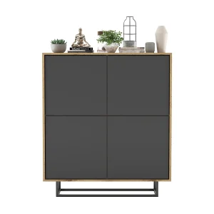 Dressoir met 4 deuren – corpus eiken wotan, fronten grafiet mat – 113 cm, metalen frame Dressoir met 4 deuren – corpus eiken wotan, fronten grafiet mat – 113 cm, metalen frame