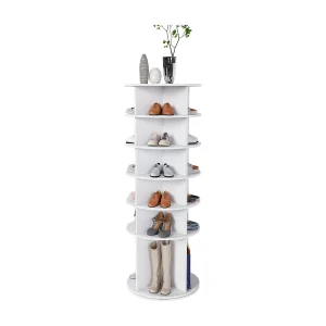 Draaibare schoenentoren met 6 etages – Geschikt voor 24 paar schoenen – Wit 60x60x161 cm