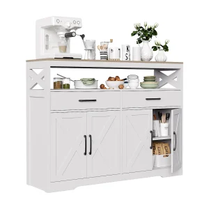 Dressoir, opbergkast met 2 lades en 4 deuren, voor keuken, woonkamer, 140x40x105 cm, wit