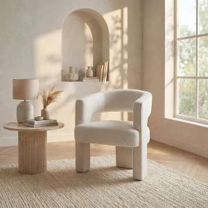 Fauteuil van witte boucléstof FONTANOVA Fauteuil van witte boucléstof FONTANOVA