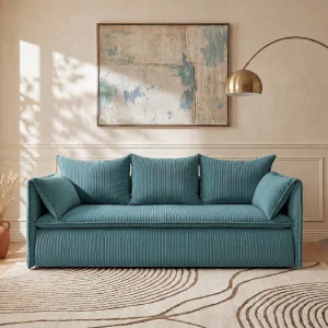 Driezitsbank van blauw ribfluweel TEODORA Driezitsbank van blauw ribfluweel TEODORA