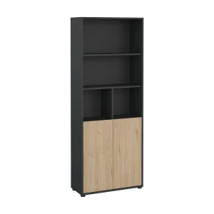 Dtassot boekenkast, Kantoorplank, Boekenkast, Bibliotheek, 80×34 h205 cm, Eiken en Grijs Dtassot boekenkast, Kantoorplank, Boekenkast, Bibliotheek, 80×34 h205 cm, Eiken en Grijs