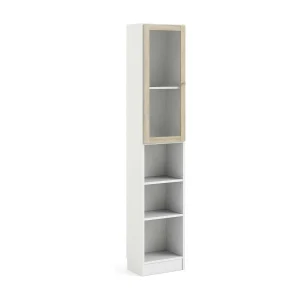 Dsitu boekenkast, Kantoorplank, Boekenkast, Bibliotheek, 41×28 h203 cm, Wit en Eiken Dsitu boekenkast, Kantoorplank, Boekenkast, Bibliotheek, 41×28 h203 cm, Wit en Eiken