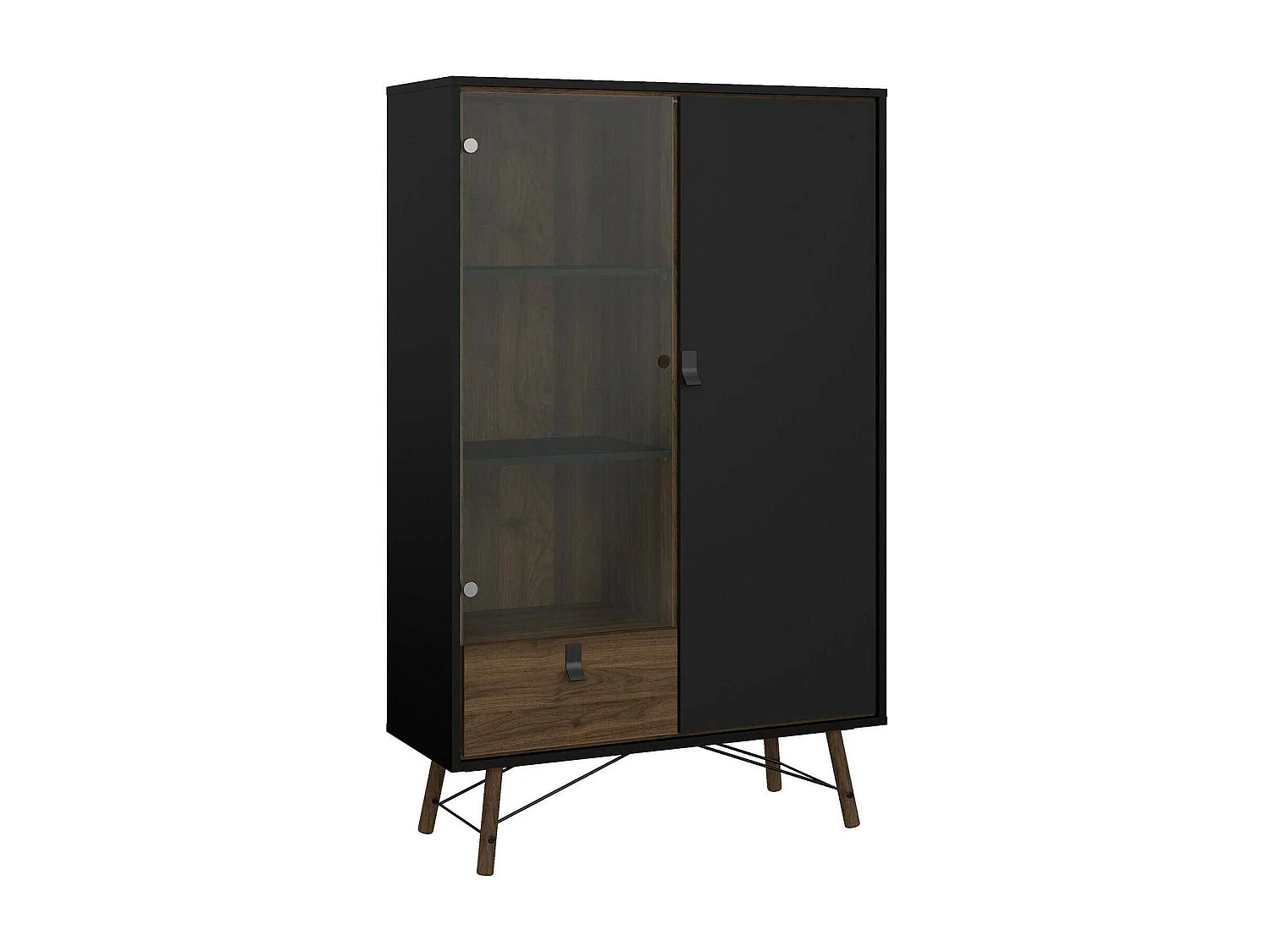 Dvell vitrinekast, Vitrinekast, Multifunctionele vitrinekast, Woonkamerdressoir, 102x40 h162 cm, Zwart en Walnoot