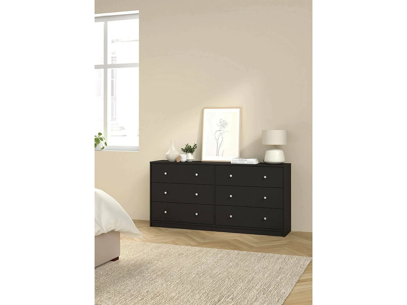 Dsanto dressoir, Woonkamerbuffet, Woonkamerdressoir, Keukenkast, 143x30 h68 cm, Zwart