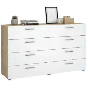 Dsattol dressoir, Woonkamerbuffet, Woonkamerdressoir, Keukenkast, 140×40 h82 cm, Eiken en Wit Dsattol dressoir, Woonkamerbuffet, Woonkamerdressoir, Keukenkast, 140×40 h82 cm, Eiken en Wit