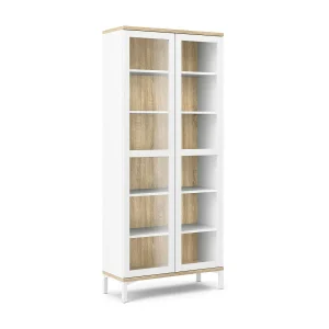 Dvecchi vitrinekast, Vitrinekast, Multifunctionele vitrinekast, Woonkamerdressoir, 89×36 h203 cm, Wit en Eiken Dvecchi vitrinekast, Vitrinekast, Multifunctionele vitrinekast, Woonkamerdressoir, 89×36 h203 cm, Wit en Eiken