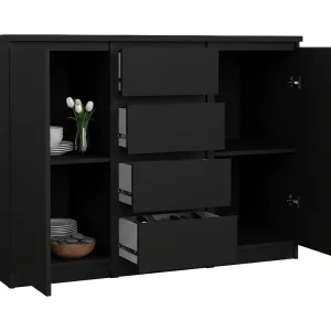 Dsalmas dressoir, Woonkamerbuffet, Woonkamerdressoir, Keukenkast, 121×50 h91 cm, Zwart Dsalmas dressoir, Woonkamerbuffet, Woonkamerdressoir, Keukenkast, 121×50 h91 cm, Zwart