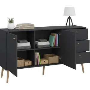 Dsann dressoir, Woonkamerbuffet, Woonkamerdressoir, Keukenkast, 147×39 h82 cm, Grijs Dsann dressoir, Woonkamerbuffet, Woonkamerdressoir, Keukenkast, 147×39 h82 cm, Grijs