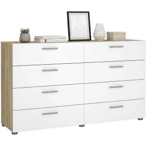 Dsanabri dressoir, Woonkamerbuffet, Woonkamerdressoir, Keukenkast, 140×40 h83 cm, Eiken en Wit Dsanabri dressoir, Woonkamerbuffet, Woonkamerdressoir, Keukenkast, 140×40 h83 cm, Eiken en Wit
