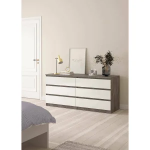 Dsanog dressoir, Woonkamerbuffet, Woonkamerdressoir, Keukenkast, 154×50 h70 cm, Cement en Wit Dsanog dressoir, Woonkamerbuffet, Woonkamerdressoir, Keukenkast, 154×50 h70 cm, Cement en Wit