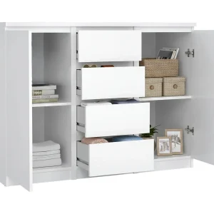 Dsalmas dressoir, Woonkamerbuffet, Woonkamerdressoir, Keukenkast, 121×50 h91 cm, Wit Dsalmas dressoir, Woonkamerbuffet, Woonkamerdressoir, Keukenkast, 121×50 h91 cm, Wit