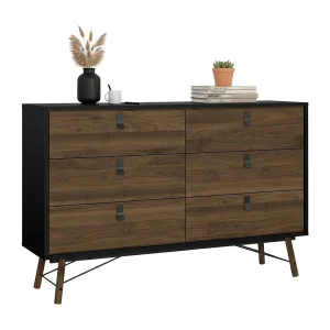 Dsalvett dressoir, Woonkamerbuffet, Woonkamerdressoir, Keukenkast, 150×40 h95 cm, Zwart en Walnoot Dsalvett dressoir, Woonkamerbuffet, Woonkamerdressoir, Keukenkast, 150×40 h95 cm, Zwart en Walnoot