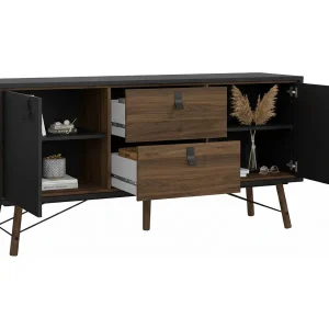 Dsavold dressoir, Woonkamerbuffet, Woonkamerdressoir, Keukenkast, 150×40 h72 cm, Zwart en Walnoot Dsavold dressoir, Woonkamerbuffet, Woonkamerdressoir, Keukenkast, 150×40 h72 cm, Zwart en Walnoot