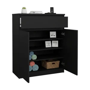 Dsanturr dressoir, Woonkamerbuffet, Woonkamerdressoir, Keukenkast, 80×40 h100 cm, Zwart Dsanturr dressoir, Woonkamerbuffet, Woonkamerdressoir, Keukenkast, 80×40 h100 cm, Zwart