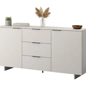 Dressoir Neiv, 2 planken, 180x42x90h cm beige, buffetkast, 3 lades, 2 deuren