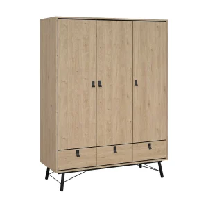 Dverdell 3-deurskast, Slaapkamermeubel, Inloopkast, Kledingkast, 150×60 h200 cm, Eiken