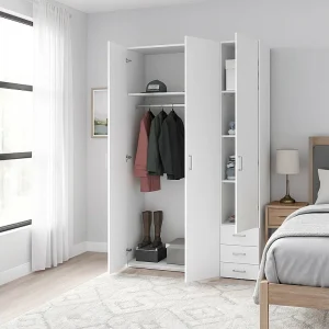 Dsemplic Kledingkast met 3 deuren, Slaapkamermeubel, Inloopkast, Kledingkast, 115×49 h200 cm, Wit Dsemplic Kledingkast met 3 deuren, Slaapkamermeubel, Inloopkast, Kledingkast, 115×49 h200 cm, Wit