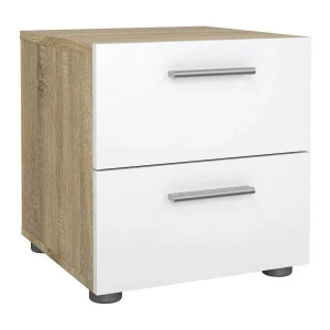 Druotol nachtkastje, Lage ladekast, Nachtkastje, Bedplank, 40×40 h42 cm, Eiken en Wit Druotol nachtkastje, Lage ladekast, Nachtkastje, Bedplank, 40×40 h42 cm, Eiken en Wit