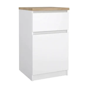 Francoise nachtkastje, Lage ladekast, Nachtkastje, Bedplank, 40×40 h70 cm, Wit en Eiken Francoise nachtkastje, Lage ladekast, Nachtkastje, Bedplank, 40×40 h70 cm, Wit en Eiken