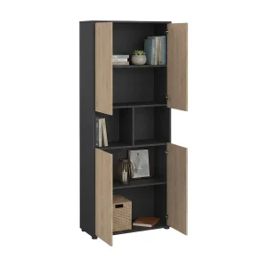 Dtavca boekenkast, Kantoorplank, Boekenkast, Bibliotheek, 80×34 h205 cm, Eiken en Grijs