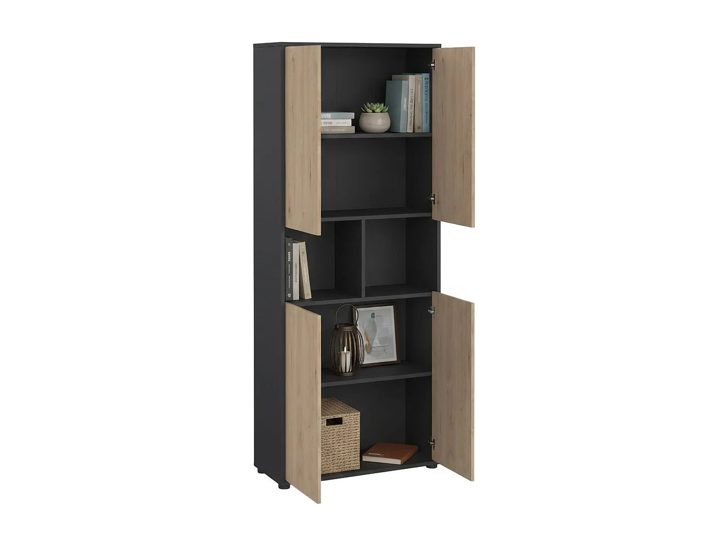Dtavca boekenkast, Kantoorplank, Boekenkast, Bibliotheek, 80x34 h205 cm, Eiken en Grijs