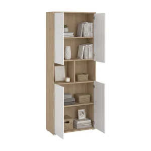 Dtavca boekenkast, Kantoorplank, Boekenkast, Bibliotheek, 80×34 h205 cm, Eiken en Wit Dtavca boekenkast, Kantoorplank, Boekenkast, Bibliotheek, 80×34 h205 cm, Eiken en Wit