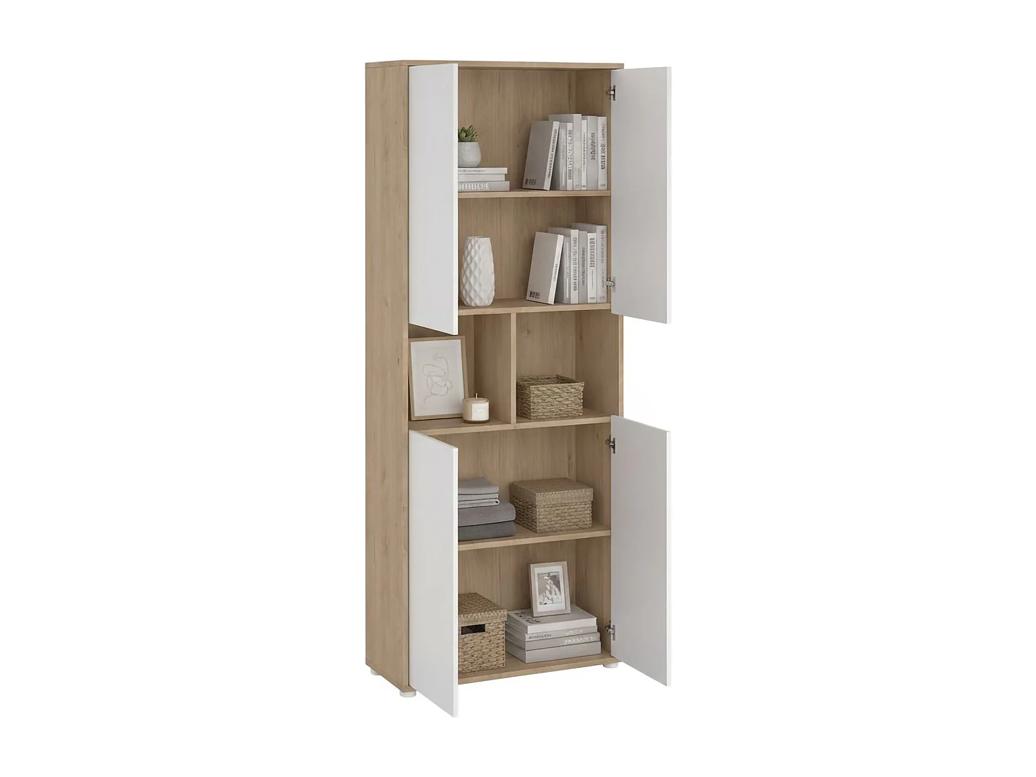 Dtavca boekenkast, Kantoorplank, Boekenkast, Bibliotheek, 80x34 h205 cm, Eiken en Wit