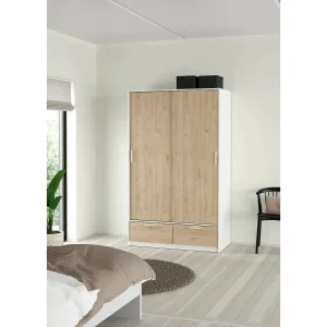 Dschoute 2-deurskast, Slaapkamermeubel, Inloopkast, Kledingkast, 121×60 h200 cm, Wit en Eiken