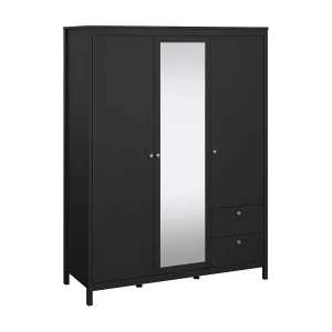 Dselvagg 3-deurskast, Slaapkamermeubel, Inloopkast, Kledingkast, 150×58 h199 cm, Zwart Dselvagg 3-deurskast, Slaapkamermeubel, Inloopkast, Kledingkast, 150×58 h199 cm, Zwart