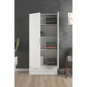 Dsban 2-deurskast, Slaapkamermeubel, Inloopkast, Kledingkast, 79×36 h170 cm, Wit Dsban 2-deurskast, Slaapkamermeubel, Inloopkast, Kledingkast, 79×36 h170 cm, Wit