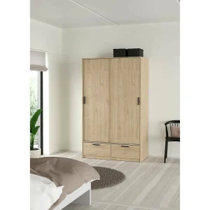 Dschoute 2-deurskast, Slaapkamermeubel, Inloopkast, Kledingkast, 121×60 h200 cm, Eiken