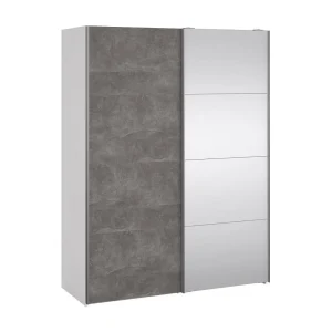 Dspur 2-deurskast, Slaapkamermeubel, Inloopkast, Kledingkast, 150×61 h200 cm, Wit en Grijs Dspur 2-deurskast, Slaapkamermeubel, Inloopkast, Kledingkast, 150×61 h200 cm, Wit en Grijs