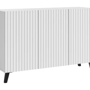 Moderne dressoir 120 cm voor woonkamer op pootjes, wit, MDF-fronten met brede groeven Moderne dressoir 120 cm voor woonkamer op pootjes, wit, MDF-fronten met brede groeven
