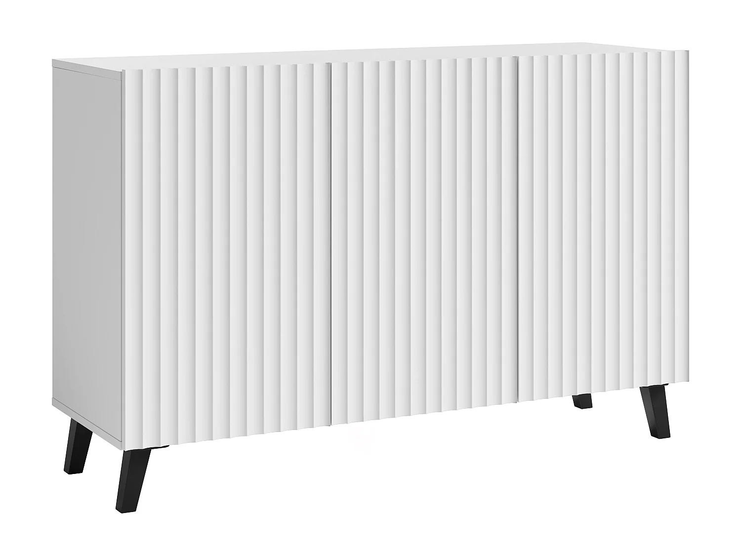 Moderne dressoir 120 cm voor woonkamer op pootjes, wit, MDF-fronten met brede groeven