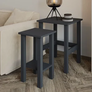 Elegant Set van 2 Houten Bijzettafels "Gina 2" – Antraciet Grijs – 45 x 45 x 60 cm Elegant Set van 2 Houten Bijzettafels "Gina 2" – Antraciet Grijs – 45 x 45 x 60 cm