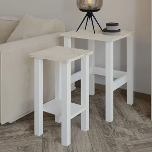 Elegant set van 2 witte houten bijzettafels "Gina 2" – 45 x 45 x 60 cm Elegant set van 2 witte houten bijzettafels "Gina 2" – 45 x 45 x 60 cm